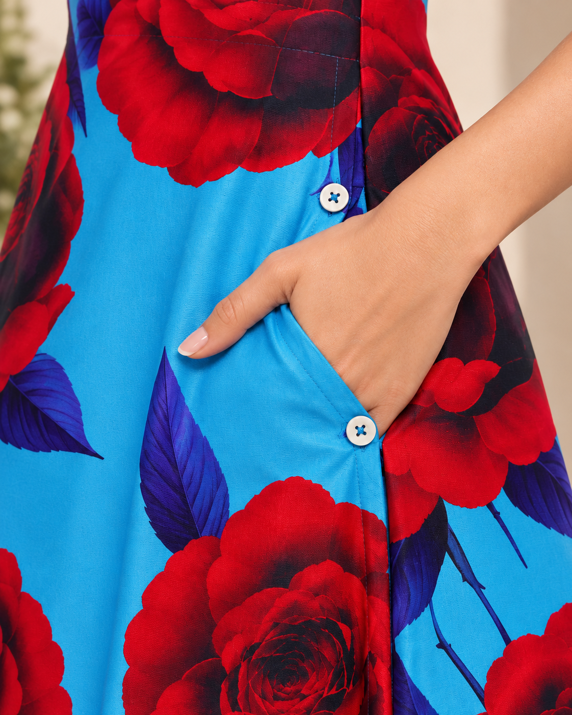 Aurelia Aqua Blue Floral A-Line Midi Dress for Women | KLEYA Fashion