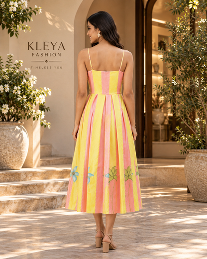 PRINTED BOX PLEATED MIDI DRESS