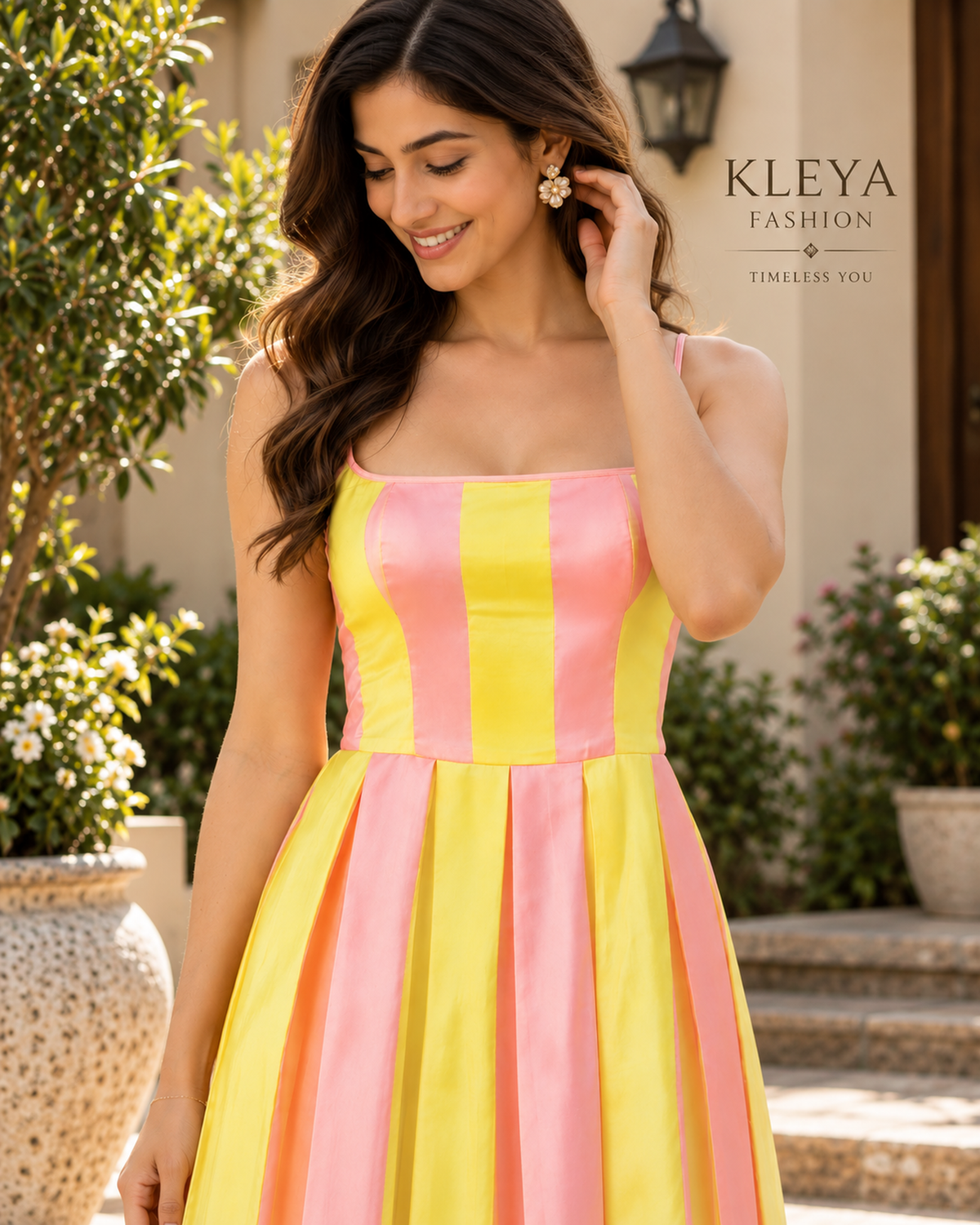 PRINTED BOX PLEATED MIDI DRESS