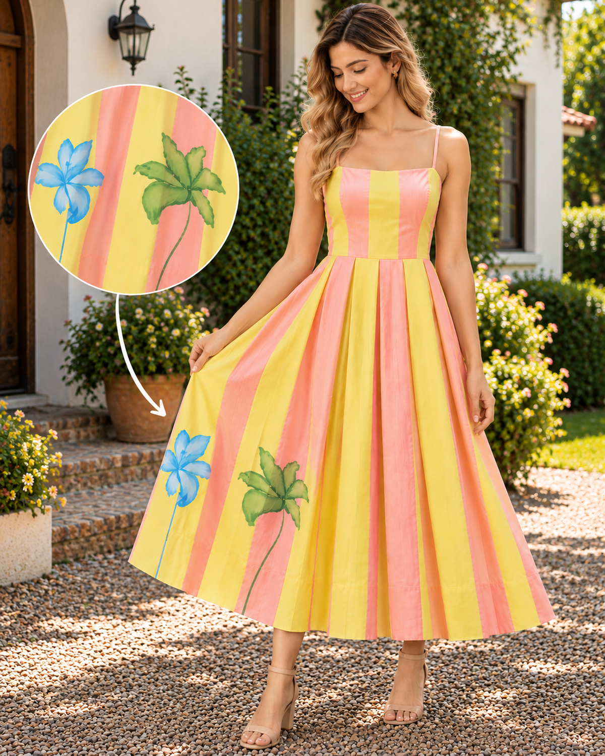 PRINTED BOX PLEATED MIDI DRESS
